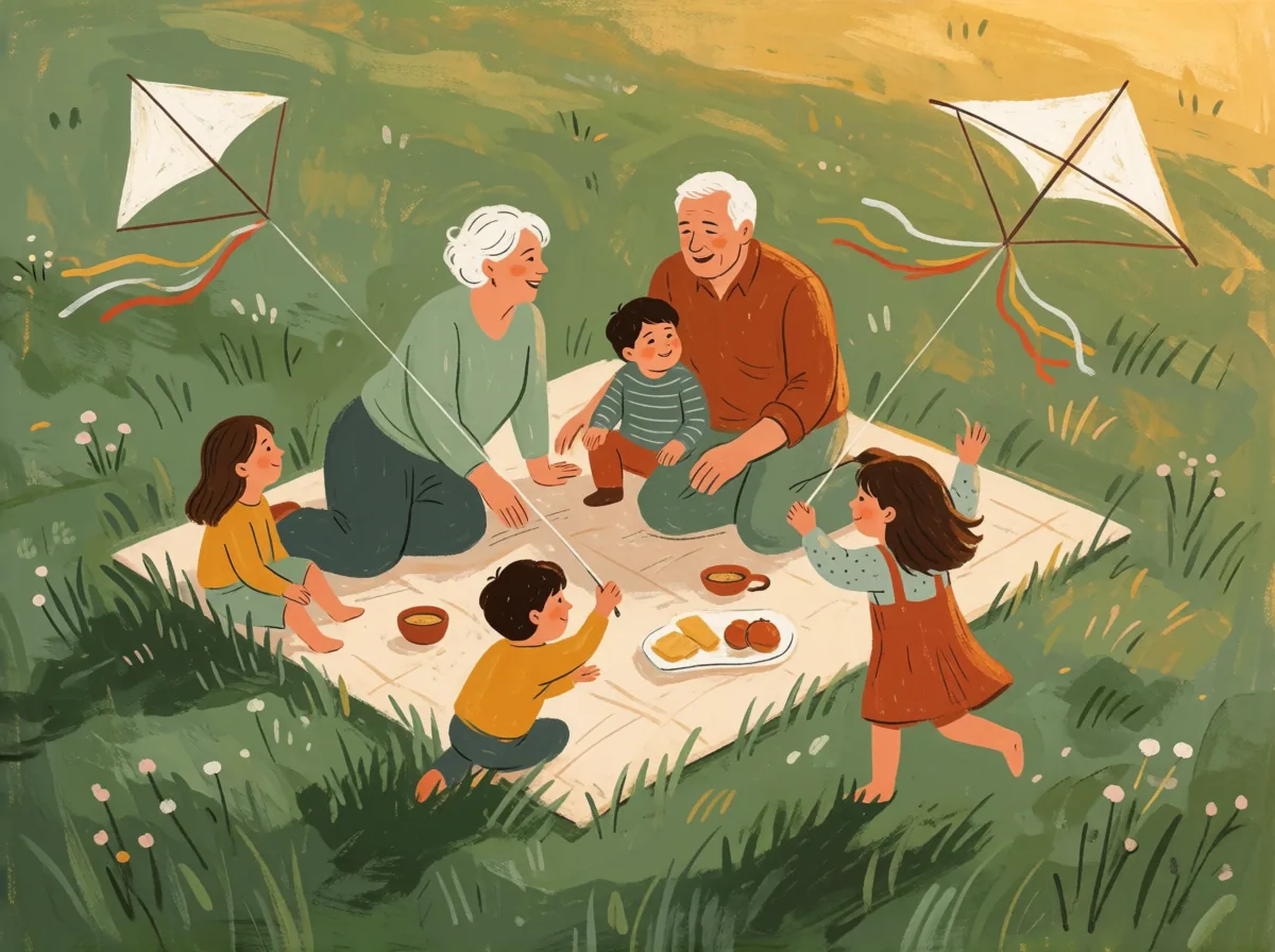Familien mit Großeltern beim Picknick